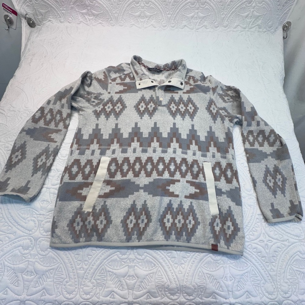 Alpine Design Mens Large Southwestern Snap Neck Pullover Grey Geometric Knit